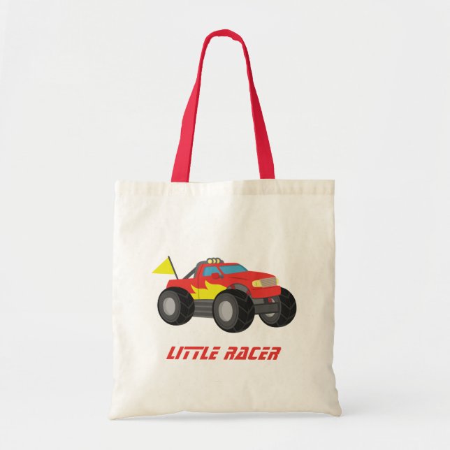 Racing Red Monster Truck Boys Personalized Tote (Front)