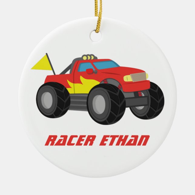Racing Red Monster Truck, for Boys Room Ceramic Ornament (Front)