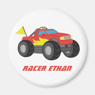 Racing Red Monster Truck Personalized Magnet