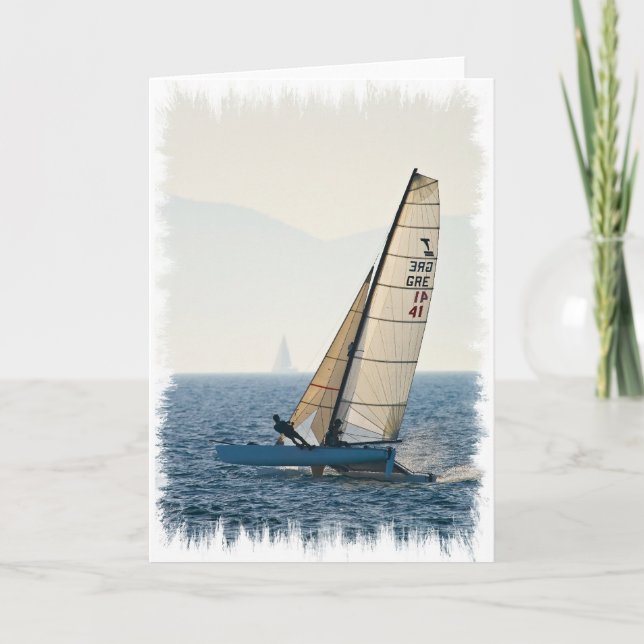 Racing Sailboat Greeting Card (Front)