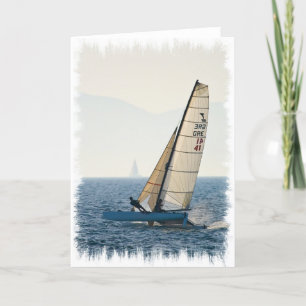 Racing Sailboat Greeting Card