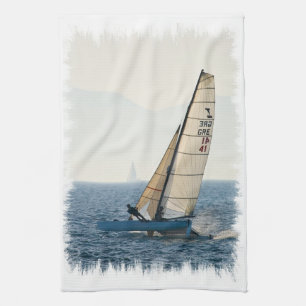 Racing Sailboat Kitchen Towel