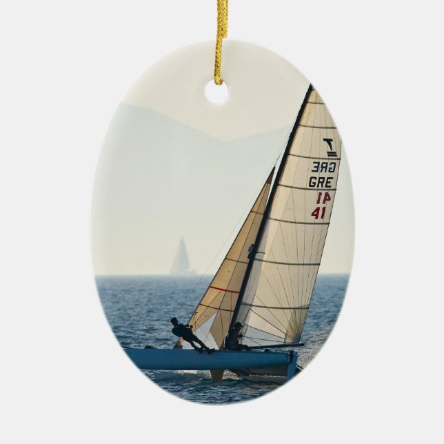 Racing Sailboat Ornament (Front)