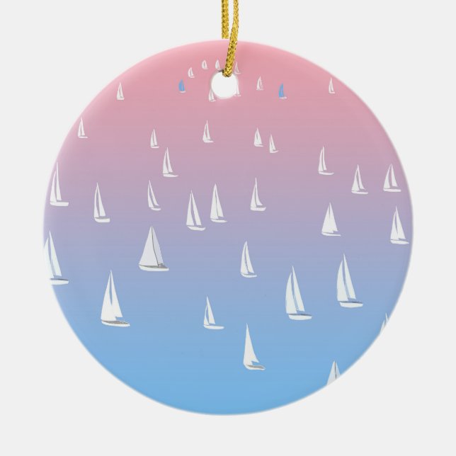 Racing sailboats in the open sea   ceramic ornament (Front)