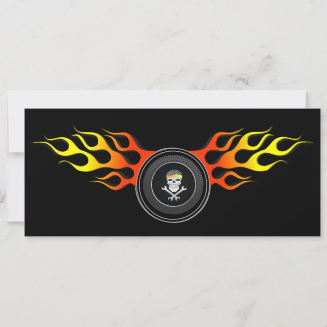 Racing Skull in Flaming Wheel Invitation (Front)
