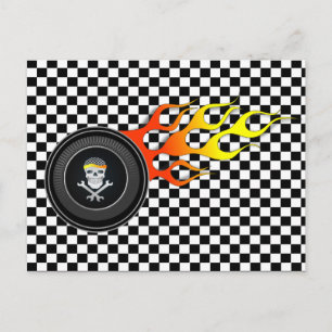 Racing Skull in Flaming Wheel Postcard