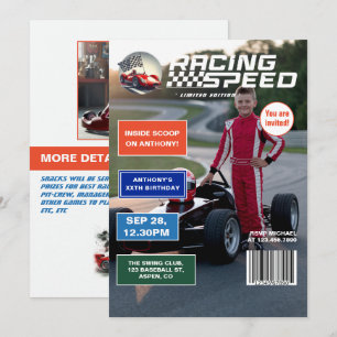 Racing Speed Magazine Cover Birthday Party Invitation
