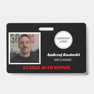 Racing Theme Employee Photo and Company Logo Black Badge