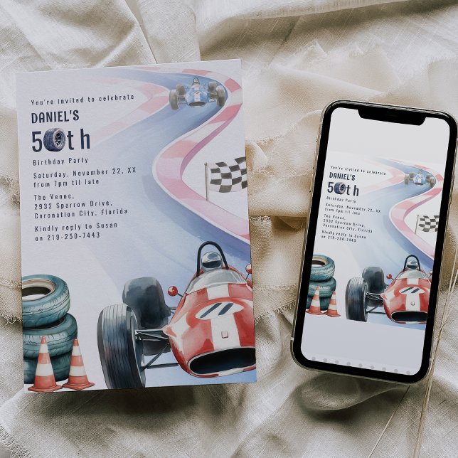 Racing Themed 50th Birthday Party Invitation (Creator Uploaded)