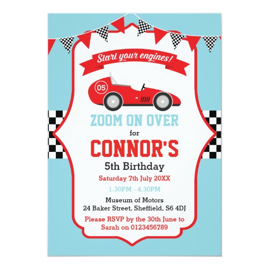 Racing themed birthday party invitation