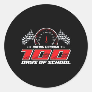 Racing Through 100 Days Of School Funny Race Car B Classic Round Sticker