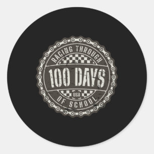Racing Through 100 Days of School - Motorcycle Dir Classic Round Sticker