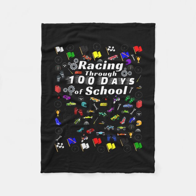 Racing Through 100 Days Of School Race Car Themed Fleece Blanket (Front)