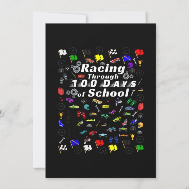 Racing Through 100 Days Of School Race Car Themed Save The Date (Front)