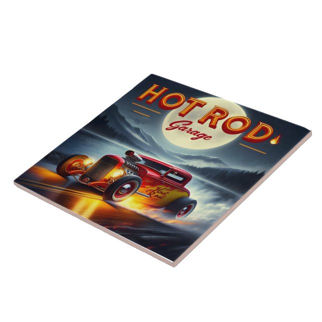 Racing through a moonlit landscape in a hot rod tile (Side)