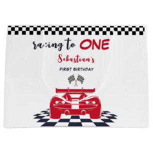 Racing to one first kids birthday large gift bag