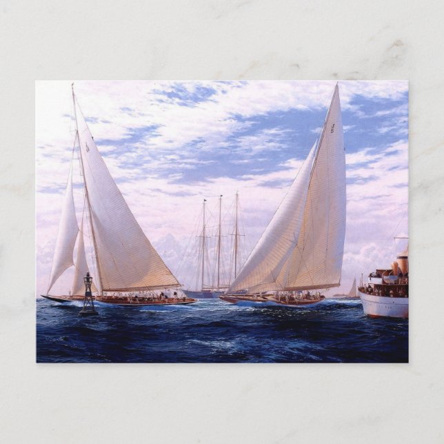 Racing yachts and a three-master at anchor postcard (Front)