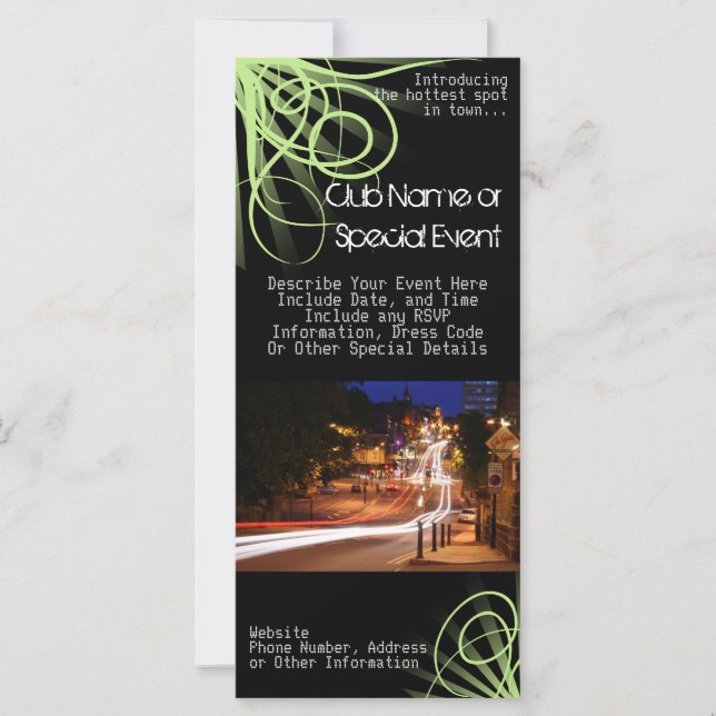 Rack Card Printing, Night Club or Party Theme (Front)