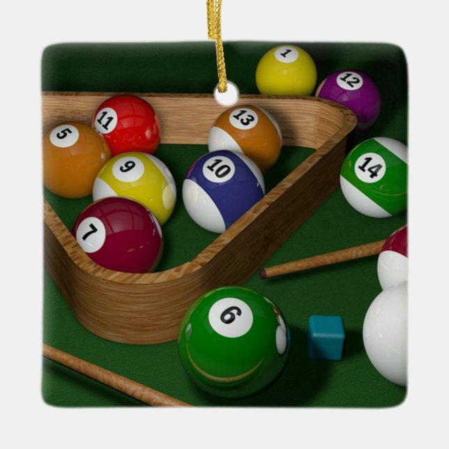 "Rack 'em up," game of billiards Ceramic Ornament (Front)