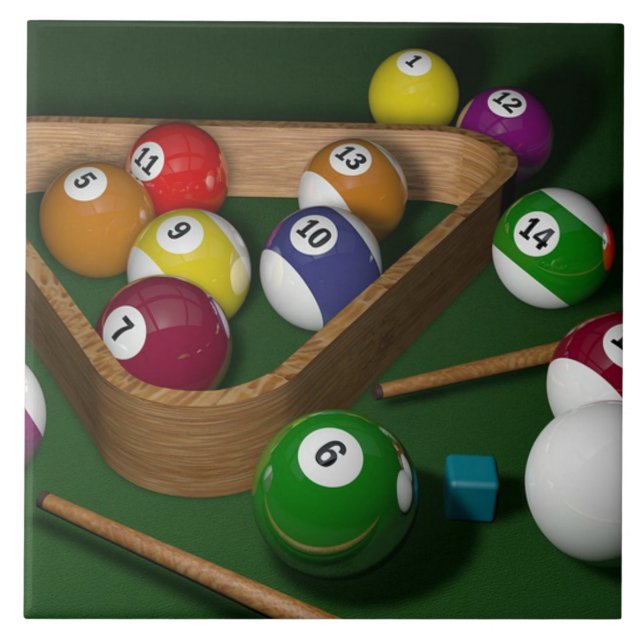 Rack 'em up, game of billiards tile (Front)