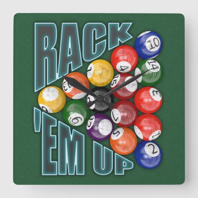 Rack Em Up Square Wall Clock (Front)