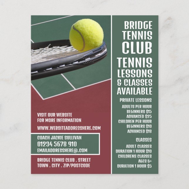 Racket & Ball, Tennis Lessons/Classes Advertising Flyer (Front)
