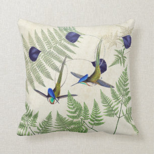 Racket-tail Hummingbird Birds Ferns Throw Pillow