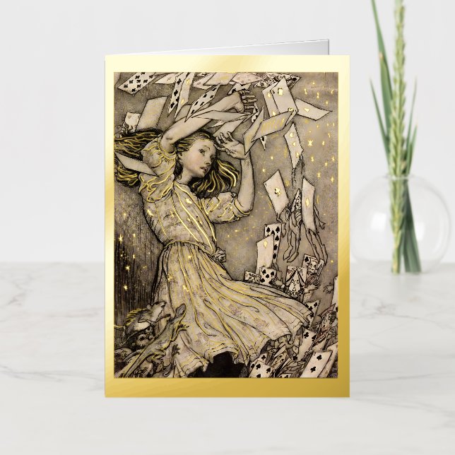 Rackham's Alice in Wonderland Christmas Gold Foil Greeting Card (Front)