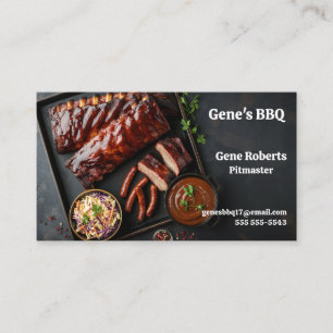 Racks of barbecued ribs with hot links business card