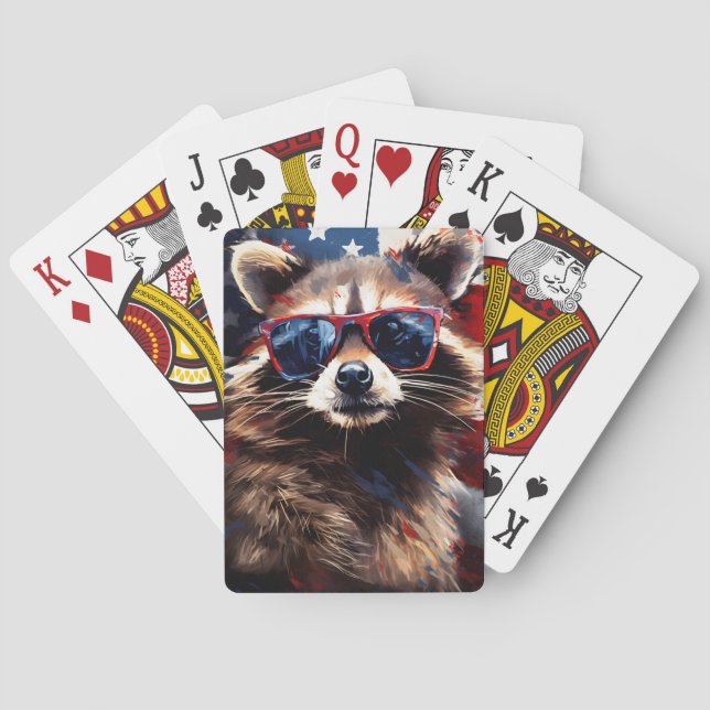 Racoon 4th of July Independence day Playing Cards (Back)