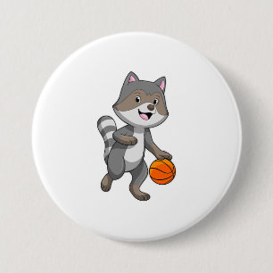 Racoon as Basketball player with Basketball 3 Inch Round Button