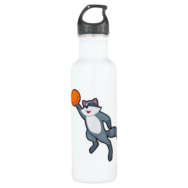 Racoon as Basketball player with Basketball 710 Ml Water Bottle (Front)