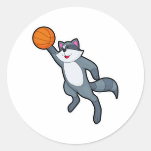 Racoon as Basketball player with Basketball Classic Round Sticker