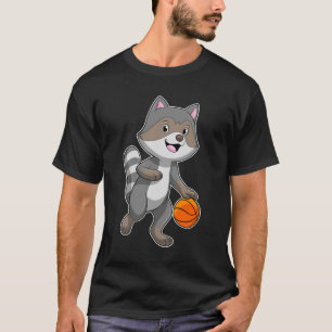 Racoon as Basketball player with Basketball T-Shirt