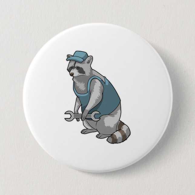 Racoon as Craftsman with Wrench 3 Inch Round Button (Front)