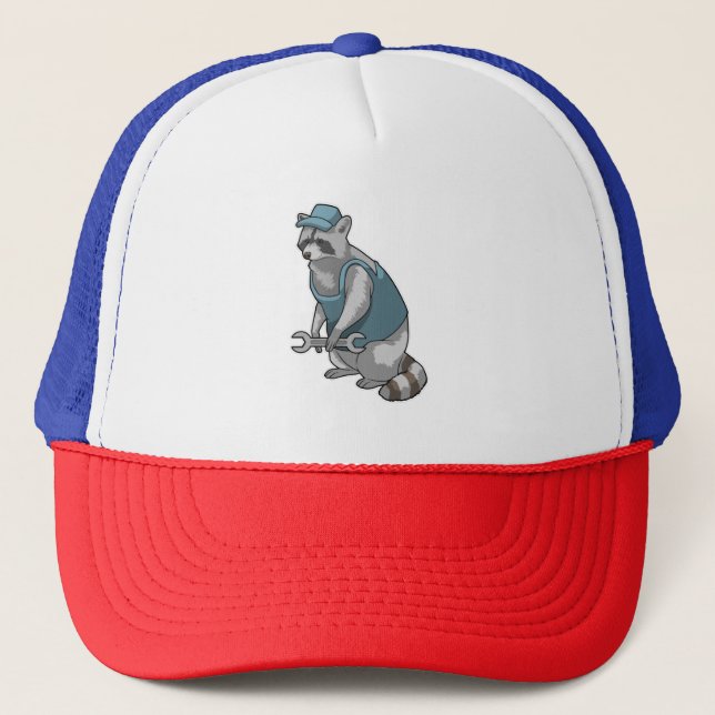 Racoon as Craftsman with Wrench Trucker Hat (Front)