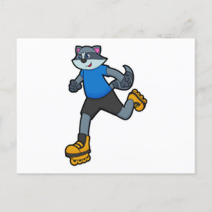 Racoon as Skater with Inline skates Postcard