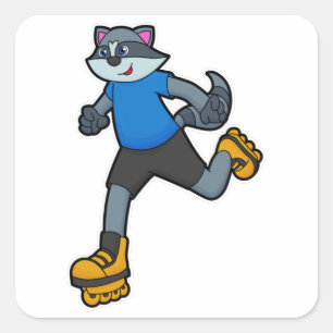 Racoon as Skater with Inline skates Square Sticker