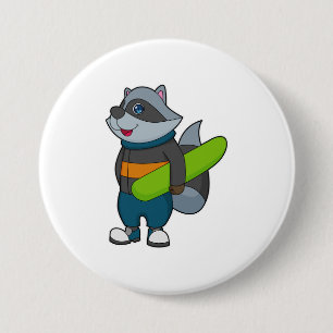 Racoon as Snowboarder with Snowboard 3 Inch Round Button