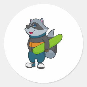 Racoon as Snowboarder with Snowboard Classic Round Sticker