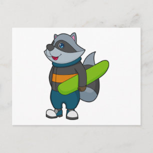 Racoon as Snowboarder with Snowboard Postcard