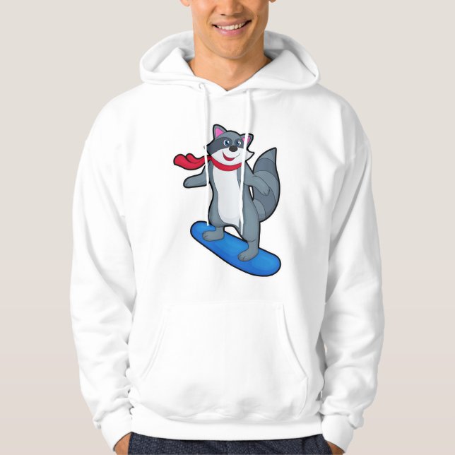Racoon as Snowboarder with Snowboard & Scarf Hoodie (Front)