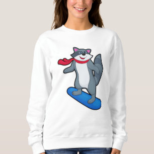 Racoon as Snowboarder with Snowboard & Scarf Sweatshirt