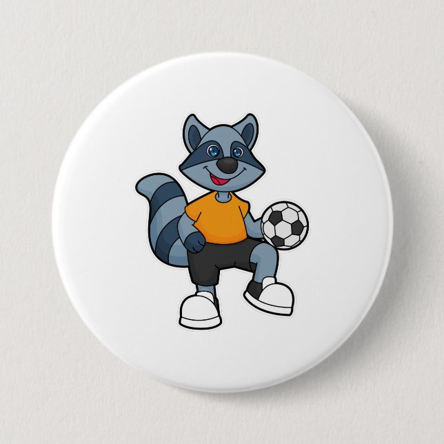 Racoon as Soccer player with Soccer ball 3 Inch Round Button (Front)