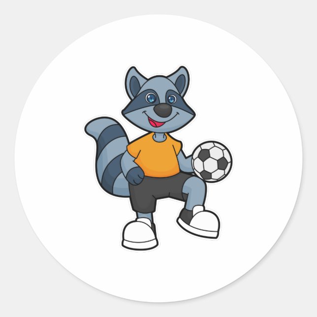 Racoon as Soccer player with Soccer ball Classic Round Sticker (Front)