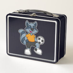 Racoon as Soccer player with Soccer ball Metal Lunch Box