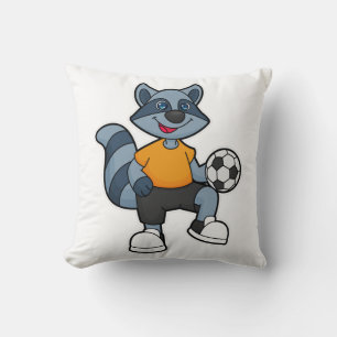 Racoon as Soccer player with Soccer ball Throw Pillow