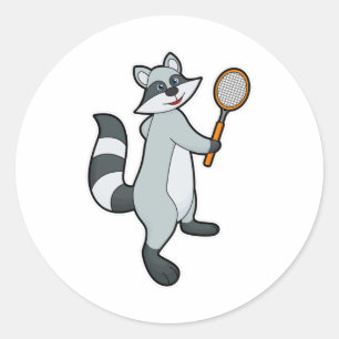 Racoon as Tennis player with Tennis racket Classic Round Sticker