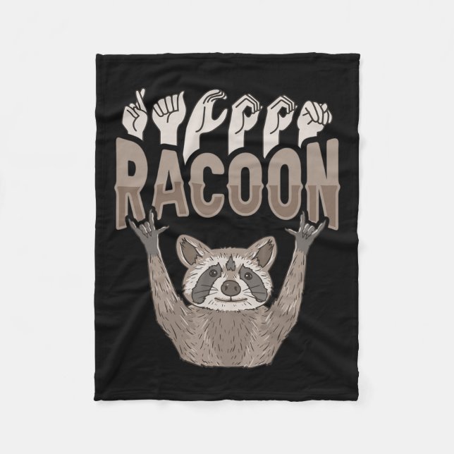Racoon Asl Hand Gesture Deaf Hearing Loss Awarenes Fleece Blanket (Front)
