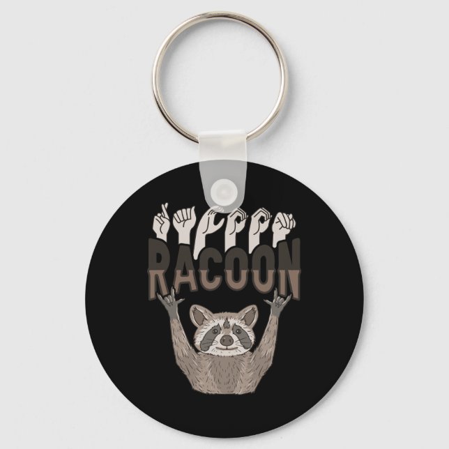 Racoon Asl Hand Gesture Deaf Hearing Loss Awarenes Keychain (Front)